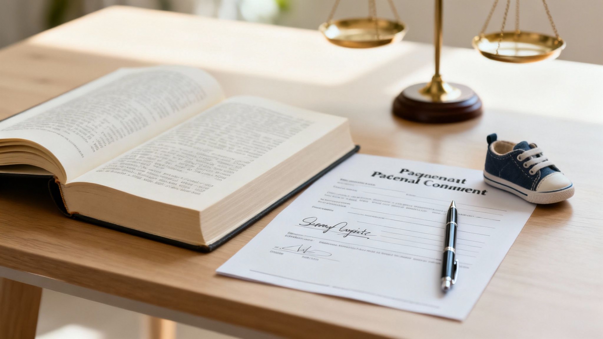 Imagine cu o balanță a justiției și un Cod Civil