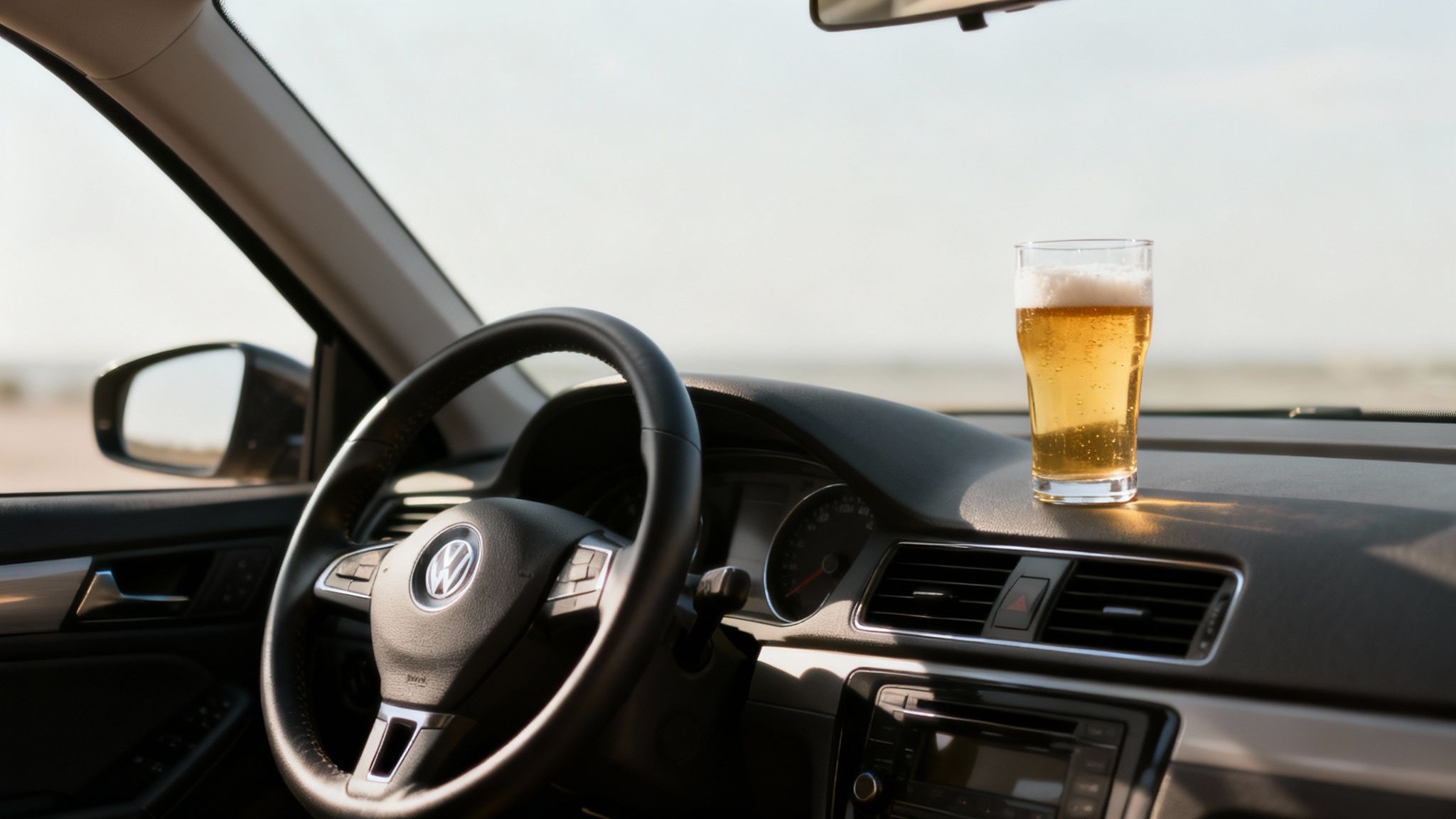 O mașină de poliție oprită pe marginea drumului noaptea, simbolizând controlul în trafic pentru alcoolemie