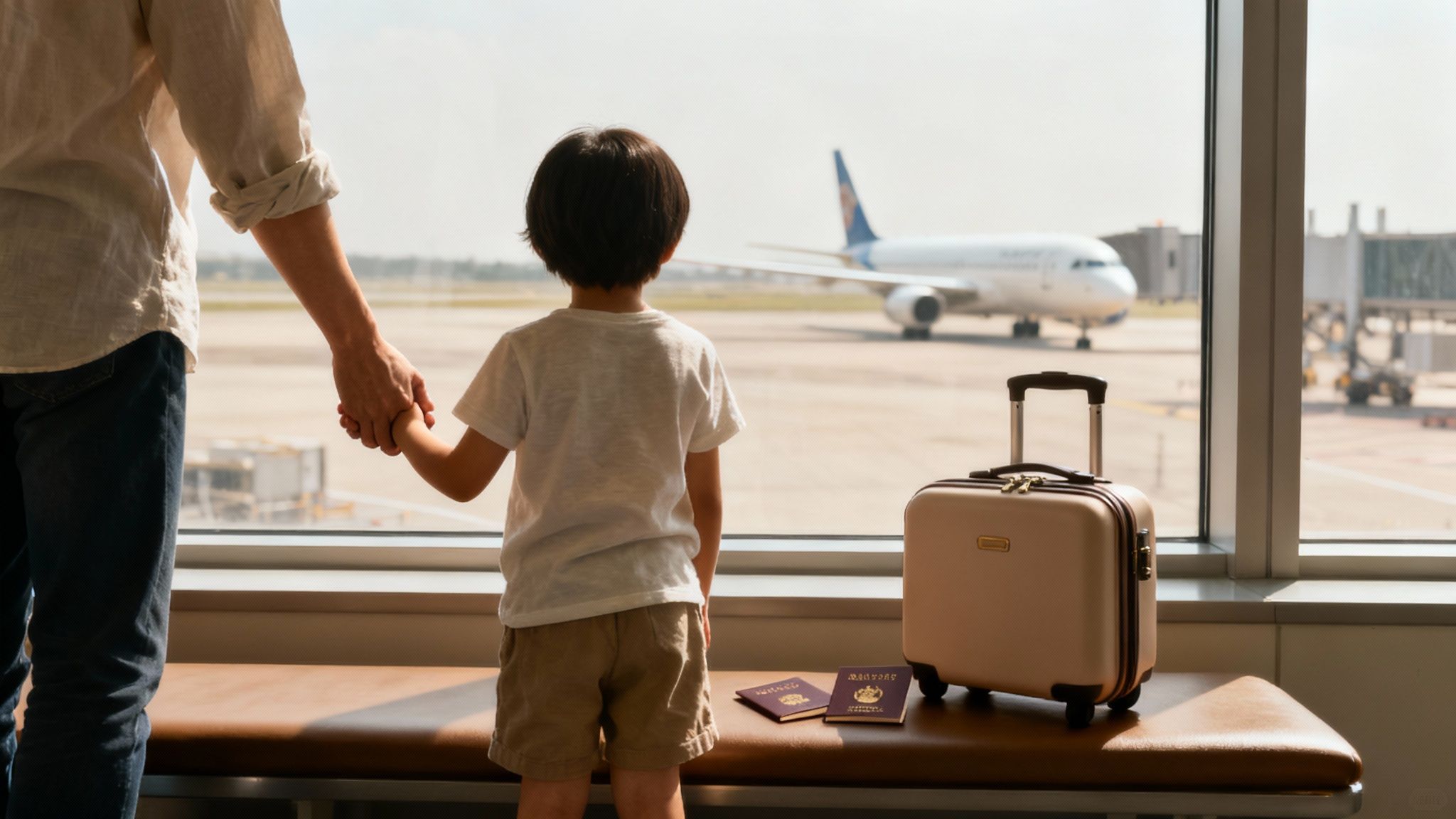 Părinți și copil privind o hartă a lumii