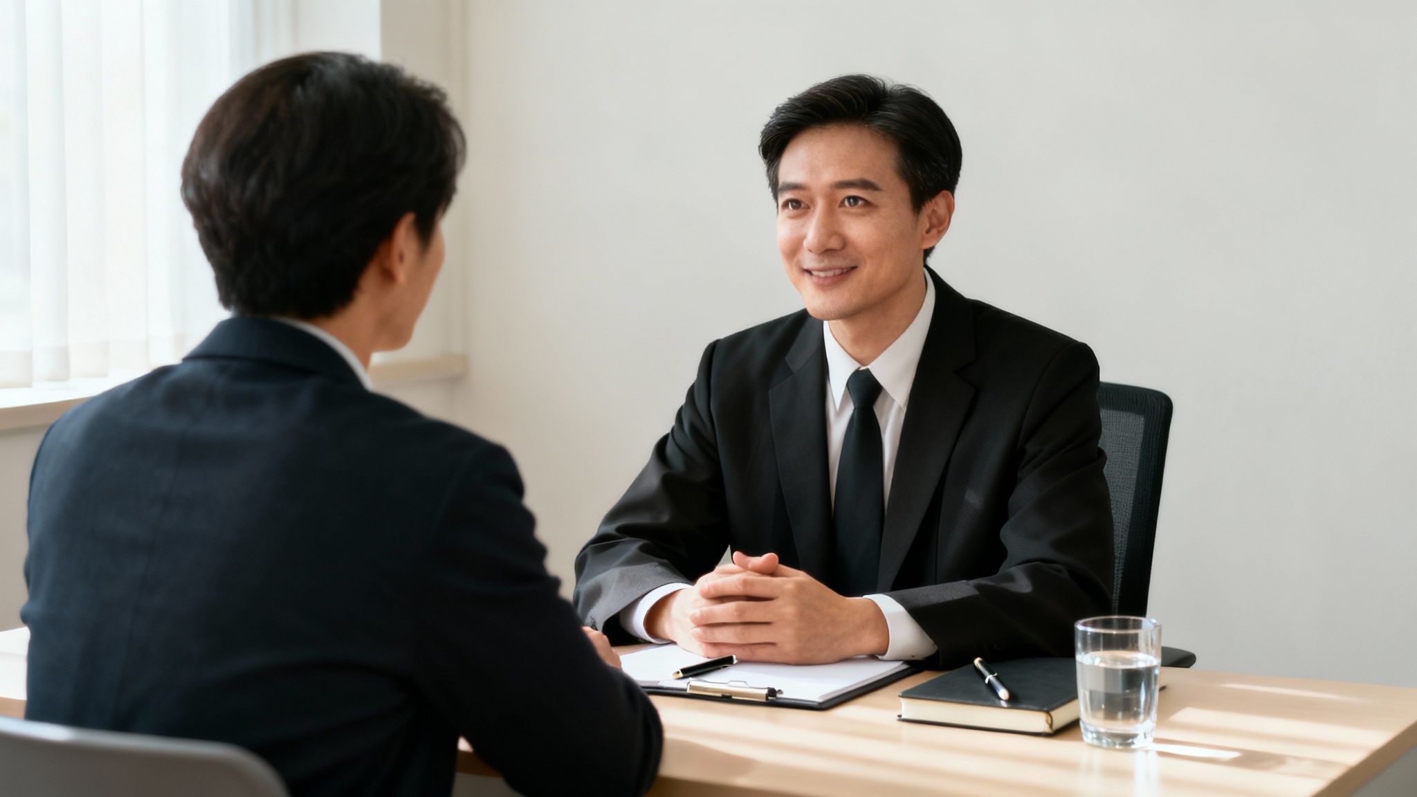 Un avocat și clientul său având o discuție deschisă și constructivă într-un cadru profesional