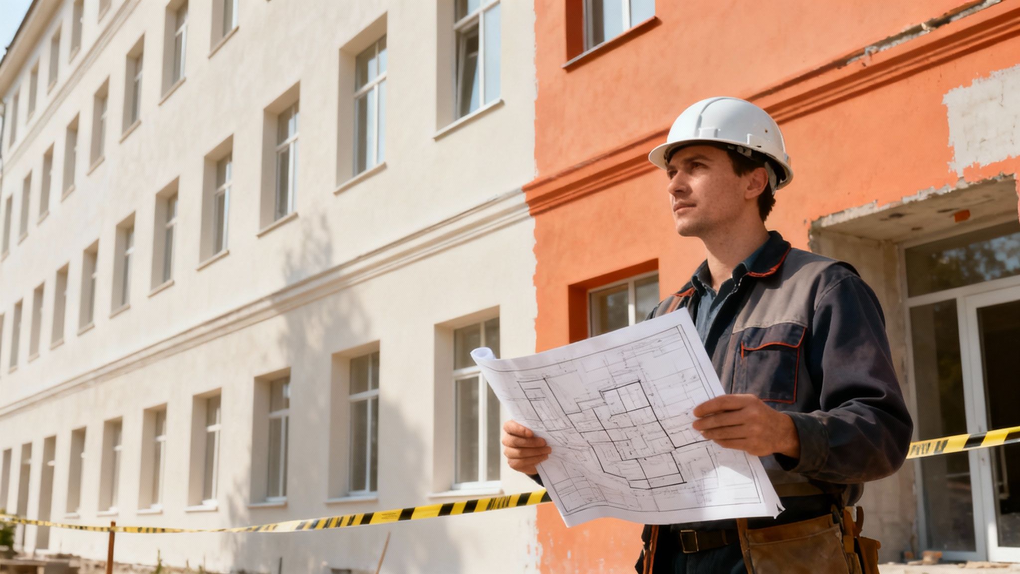 Imagine cu o fațadă de bloc în renovare