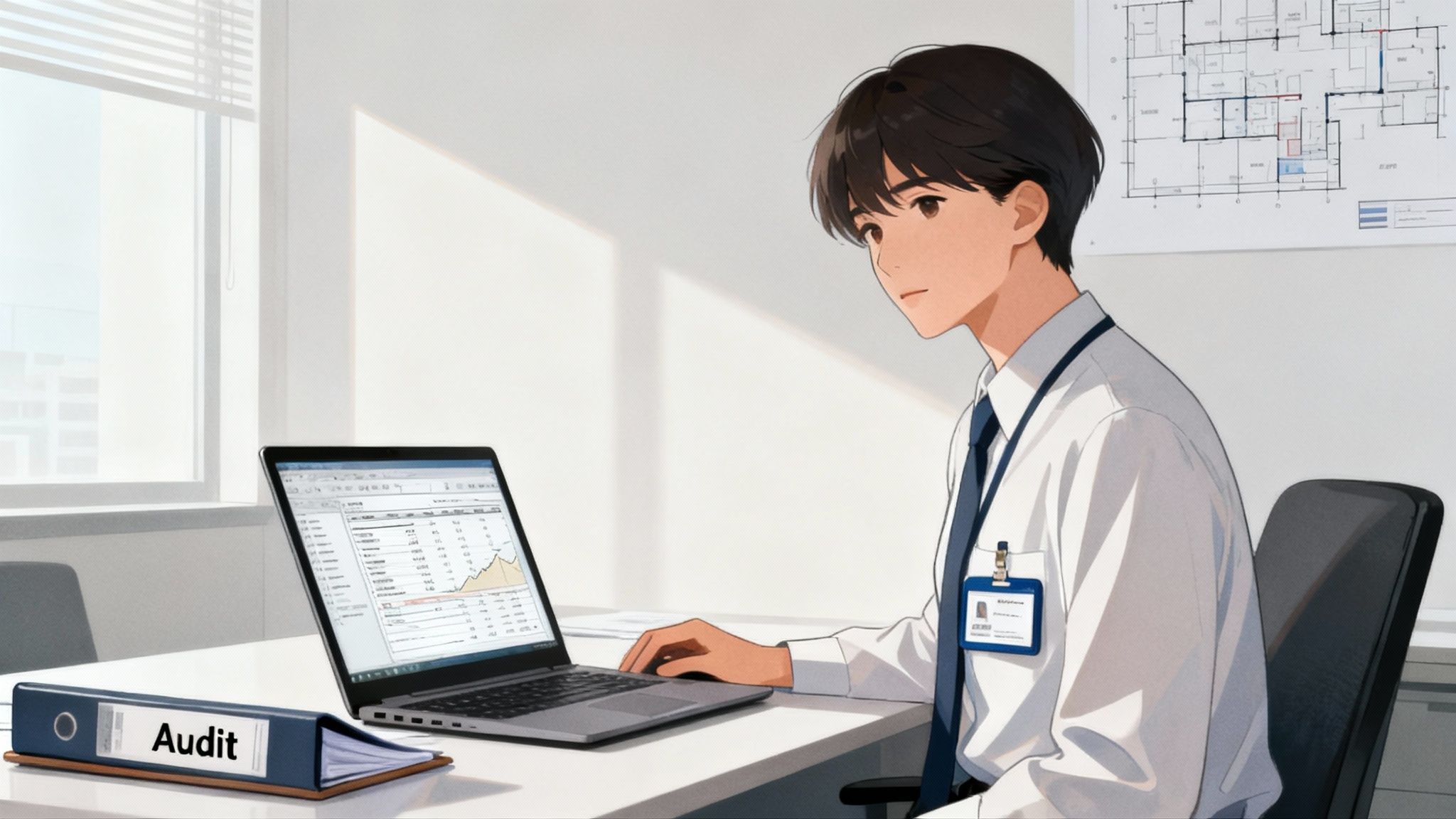 Administrator de bloc analizând documente financiare