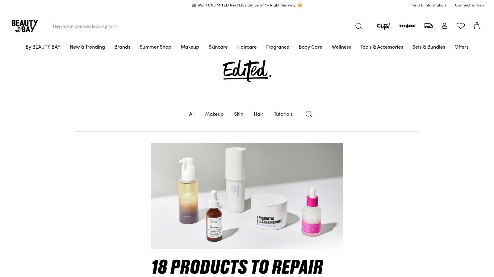 Beauty Bay website screenshot showing a collection of skin barrier repair products.