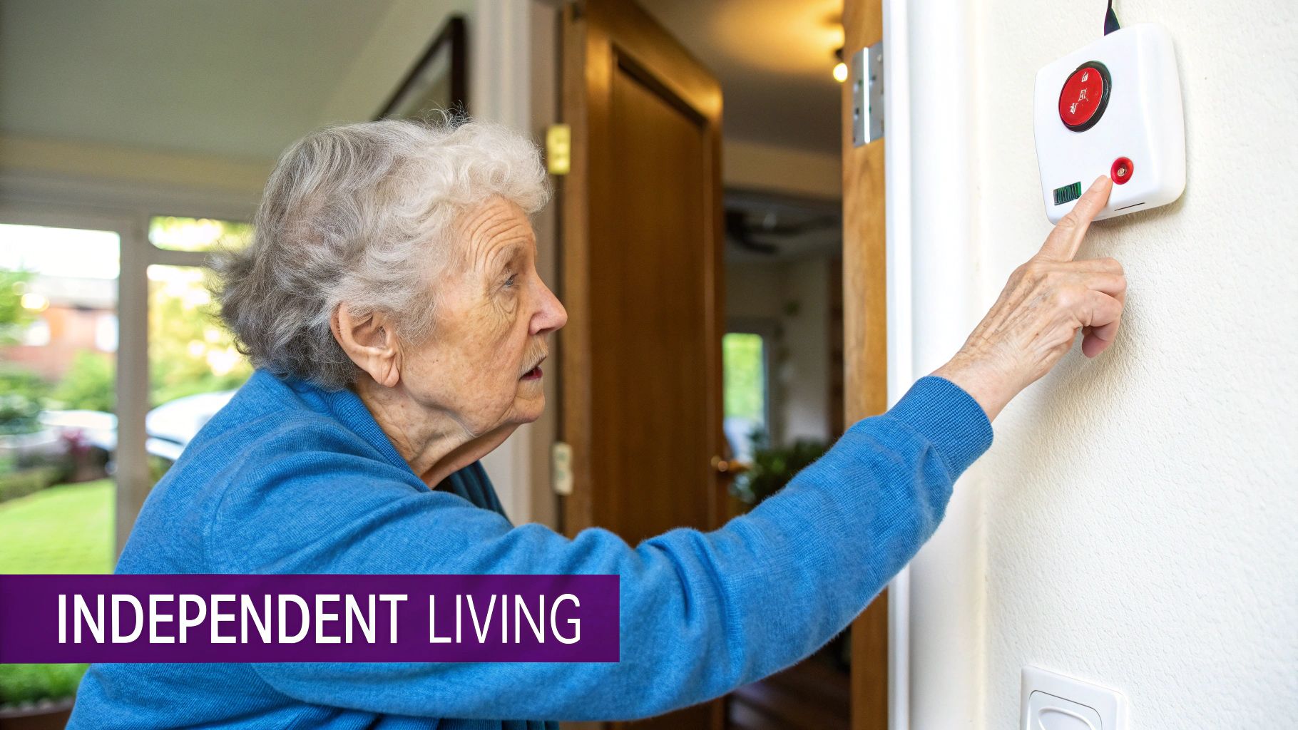 An elderly person using a tablet to communicate with their family