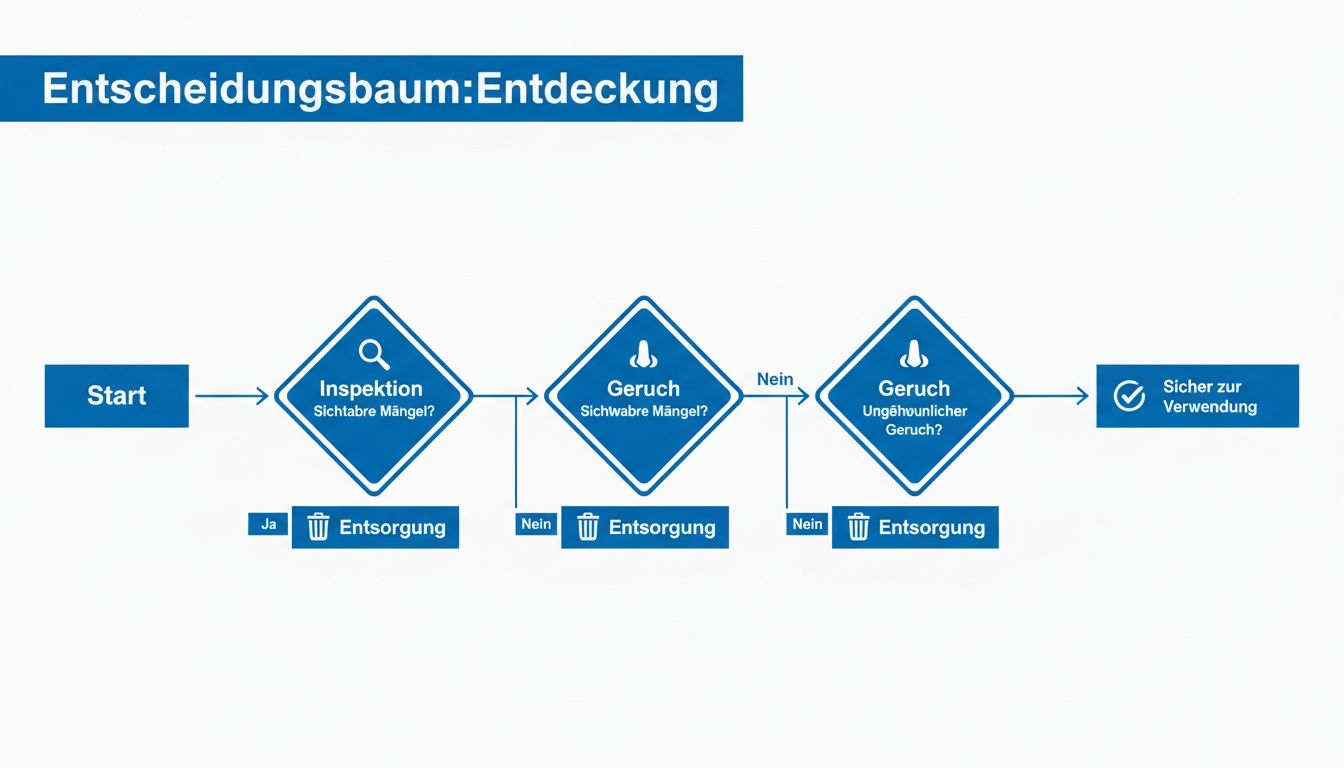 Entscheidungsbaum zur Entdeckung und Bewertung von Mängeln, inklusive Inspektion und Geruchsprüfung.