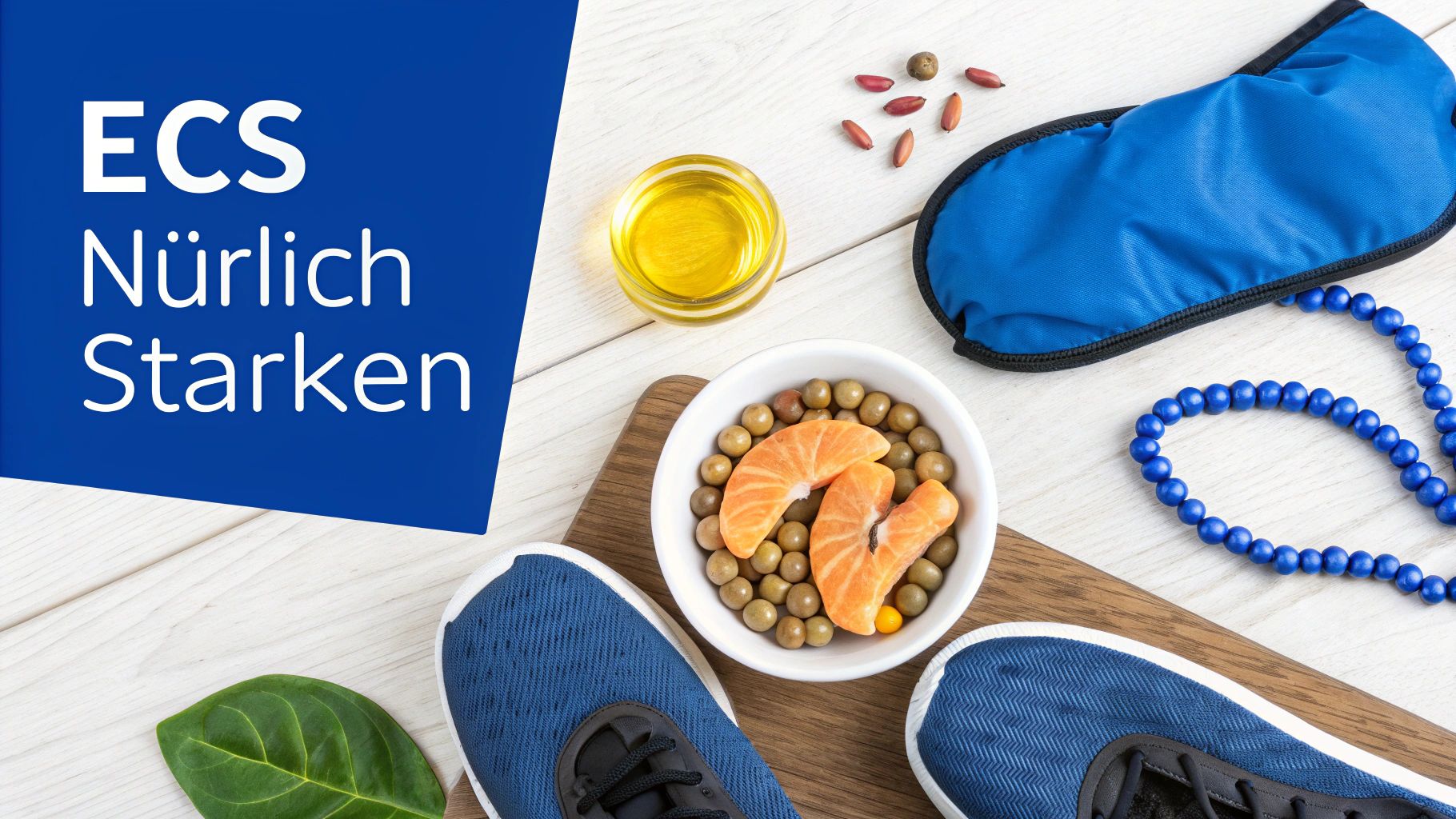 Bild zeigt Sport, gesunde Ernährung, Schlaf und Achtsamkeit, um das Endocannabinoid-System (ECS) natürlich zu stärken.