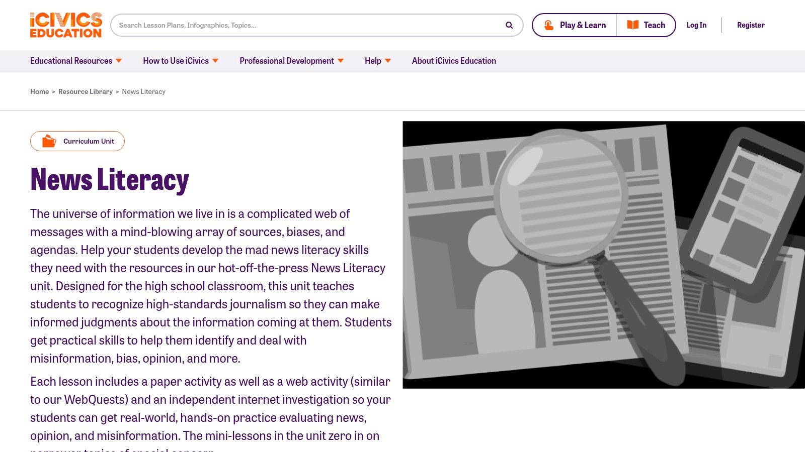 iCivics — News Literacy and Media & Influence Units (including NewsFeed Defenders)