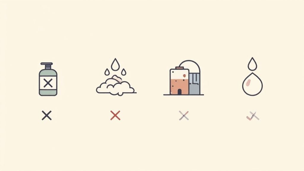 A person examining their skincare products on a bathroom counter, trying to identify the cause of their skin irritation.