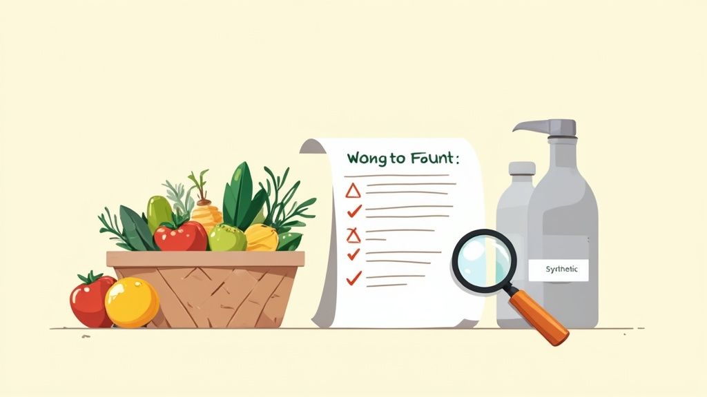 A person closely examining the ingredient label on a natural face moisturizer bottle.