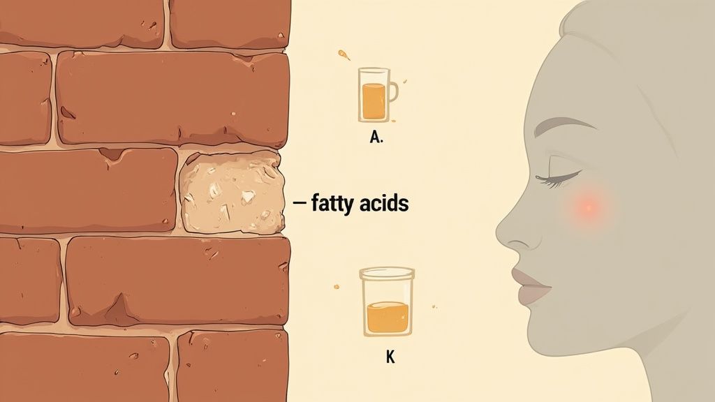 Woman with glowing skin applying tallow cream to her face