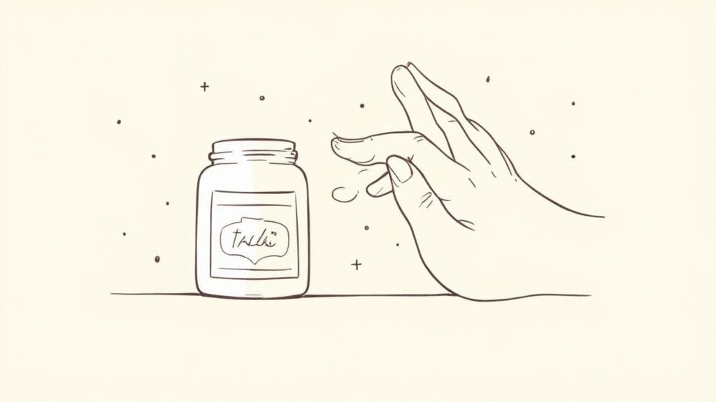 Tallow balm being applied to hands and lips in a split-screen view.