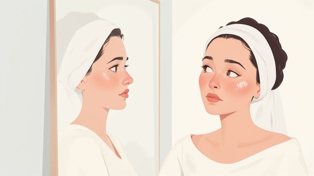 A woman with healthy, glowing skin gently touching her face, illustrating the result of a repaired skin barrier.