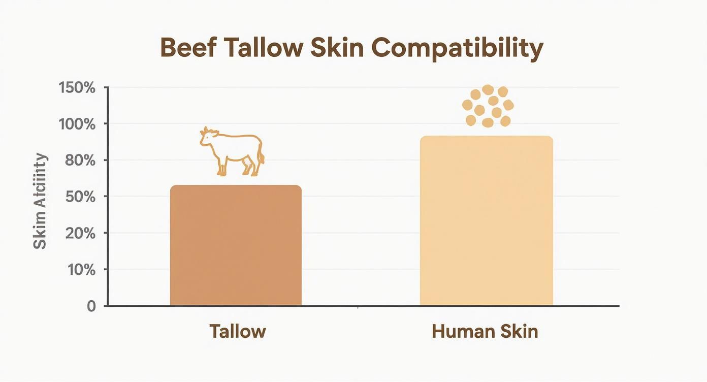 Infographic comparing the lipid profile of beef tallow to human skin, showing their close compatibility.