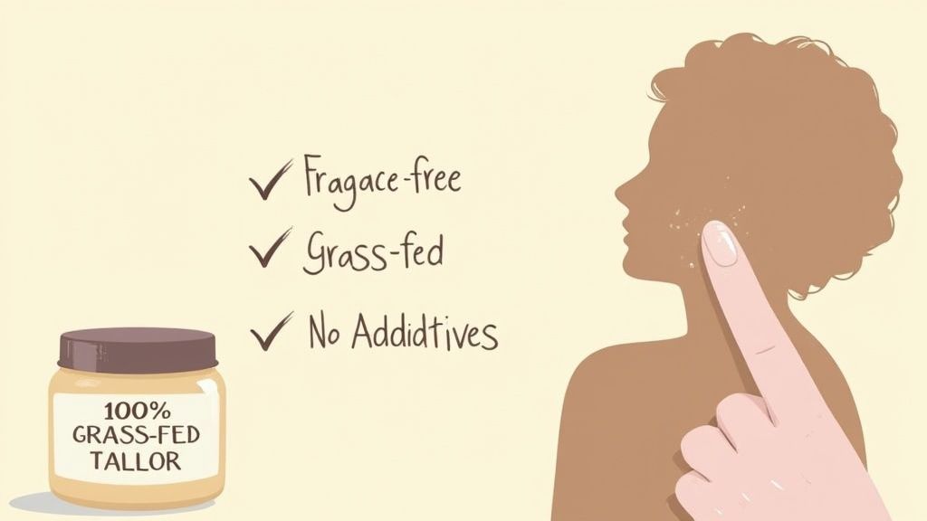 A jar of tallow cream held in someone's hand.