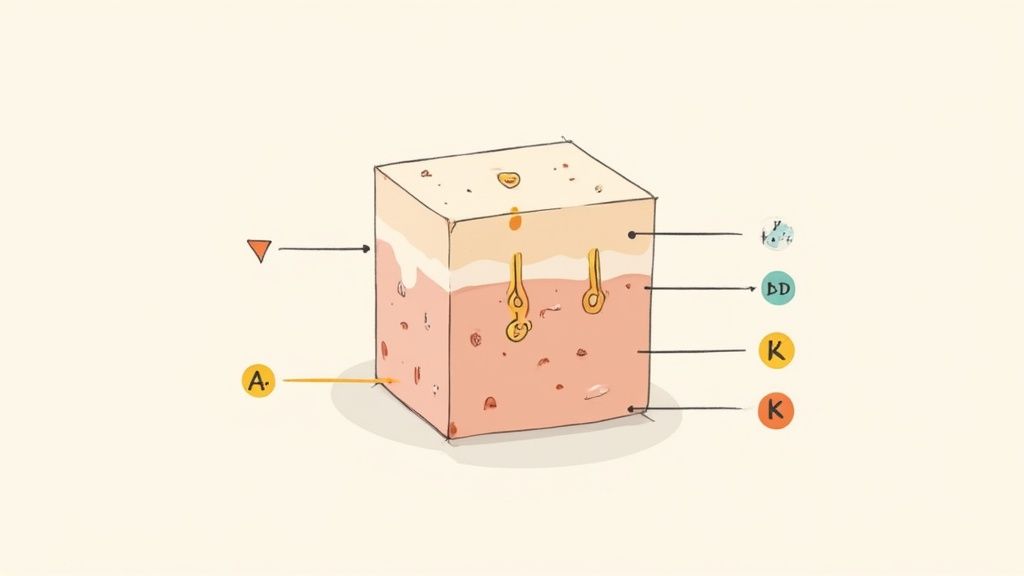 A microscopic view showing the cellular structure of healthy skin, highlighting its lipid components.
