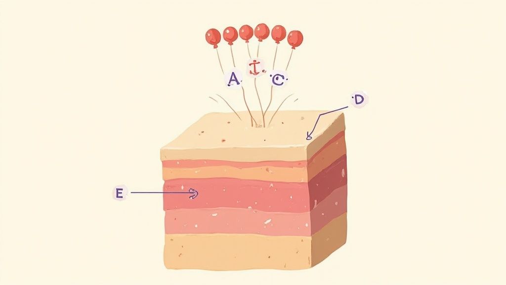 Detailed cross-section of skin layers with labeled balloons representing irritants, highlighting different skin components.