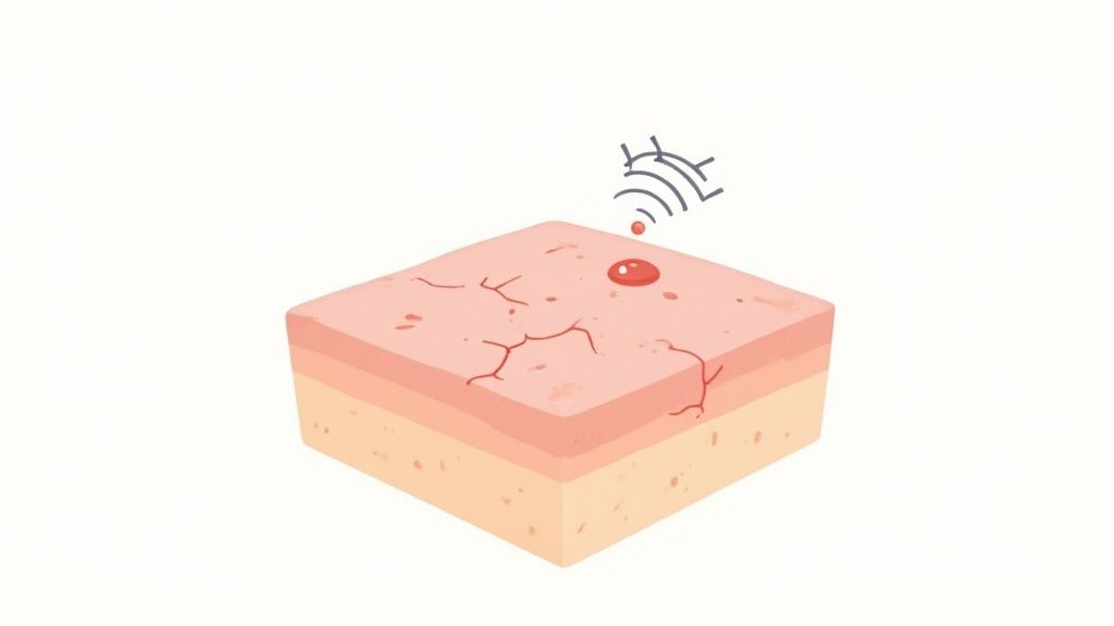 Close-up of a woman's face showing clear, calm skin