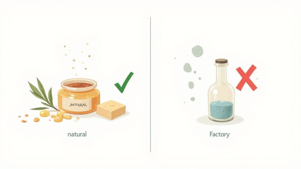 A woman with clear skin applying an all-natural face moisturizer to her cheek.