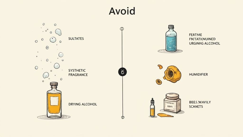 A collection of natural skincare ingredients in bowls, with a warning symbol superimposed
