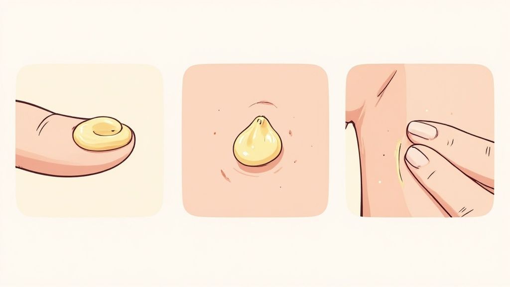 A person applying a small amount of tallow balm to their hands.