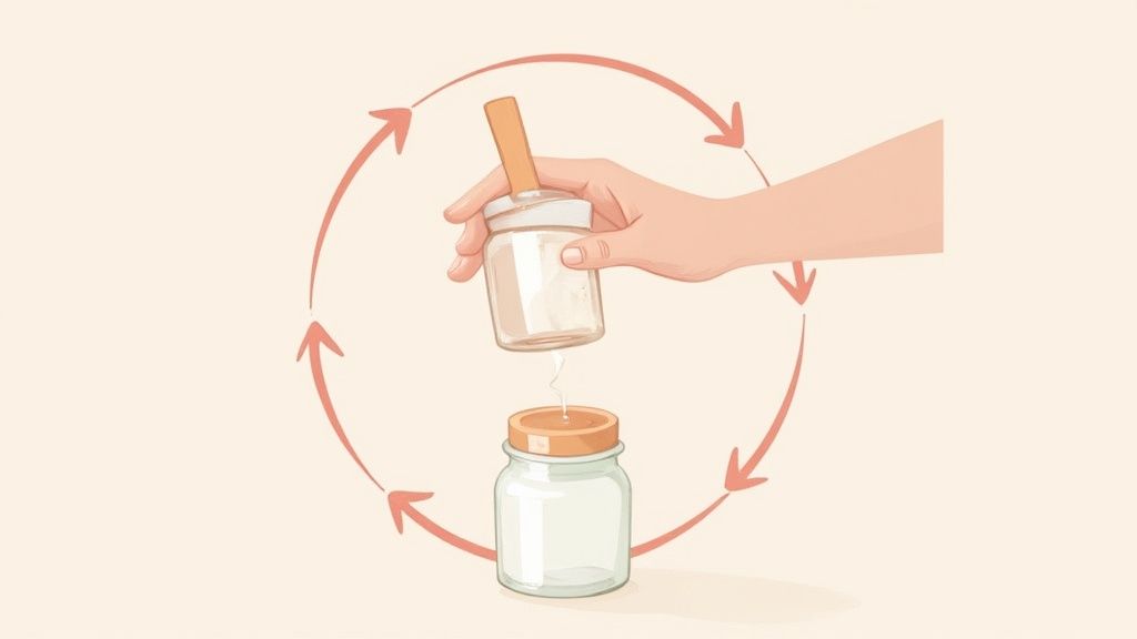 A hand holding a small, white jar of beef tallow face cream, with a simple, clean label.