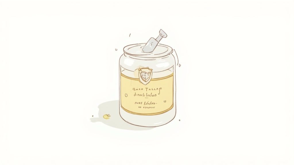 Woman examining a jar of beef tallow skin cream