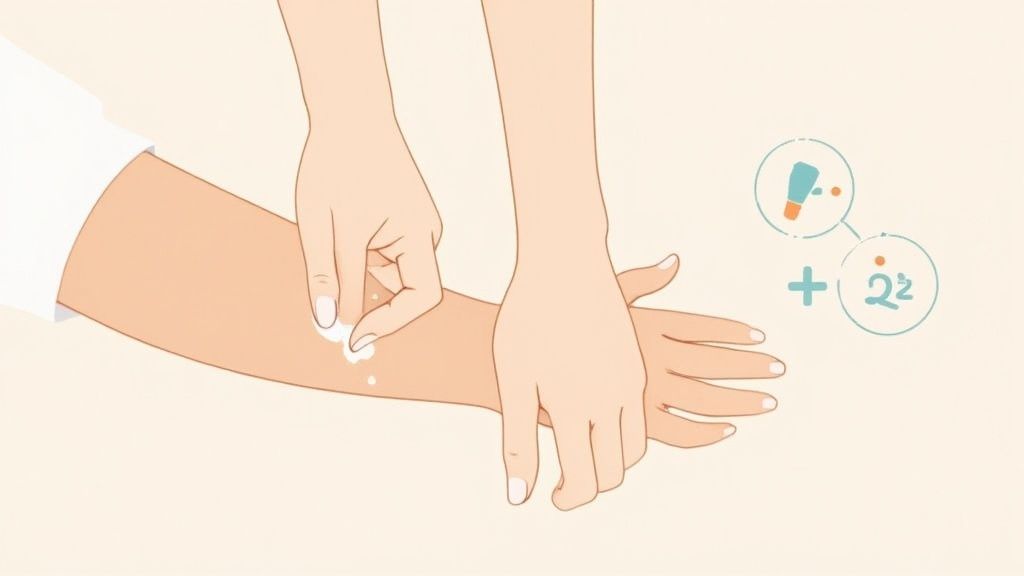 Woman applying moisturizer to her face