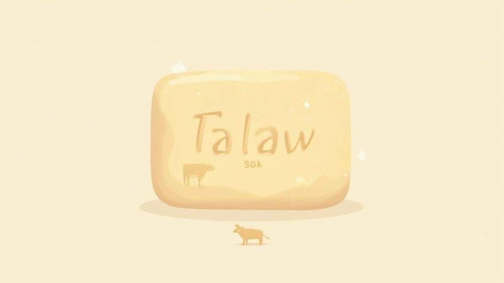 Bars of handcrafted tallow soap stacked neatly