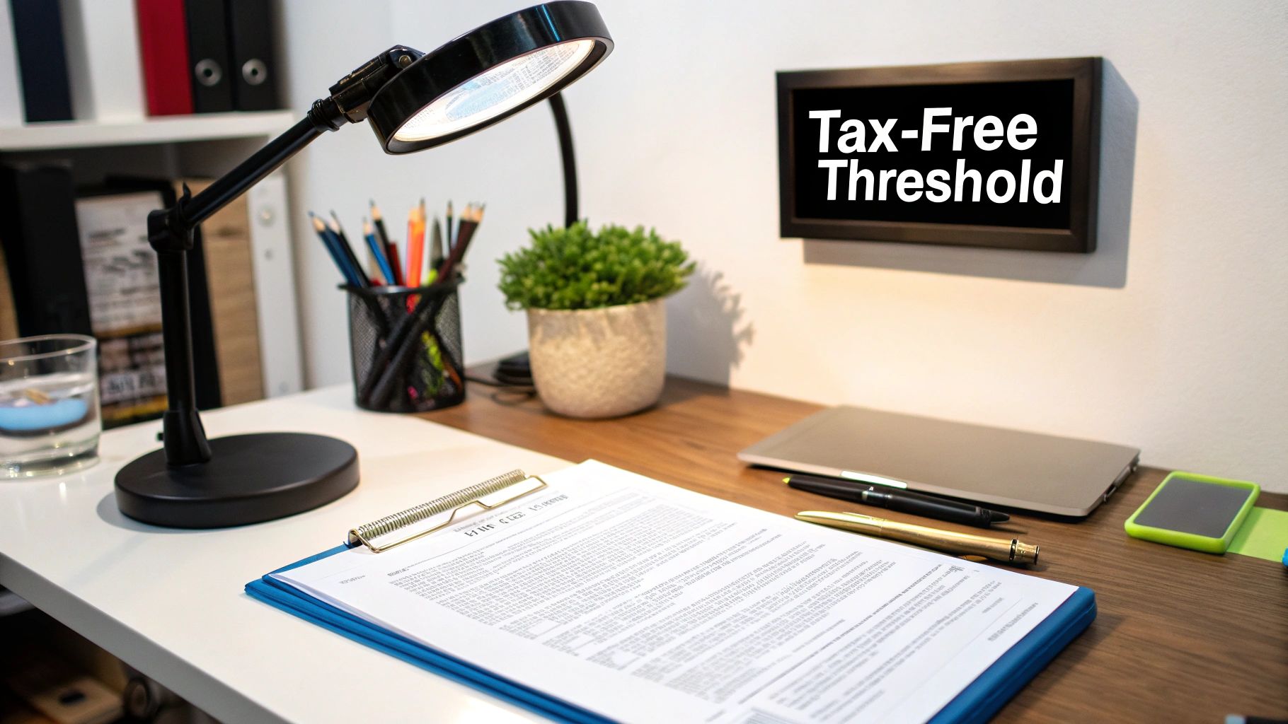 Accountant explaining tax concepts to a client at a desk.