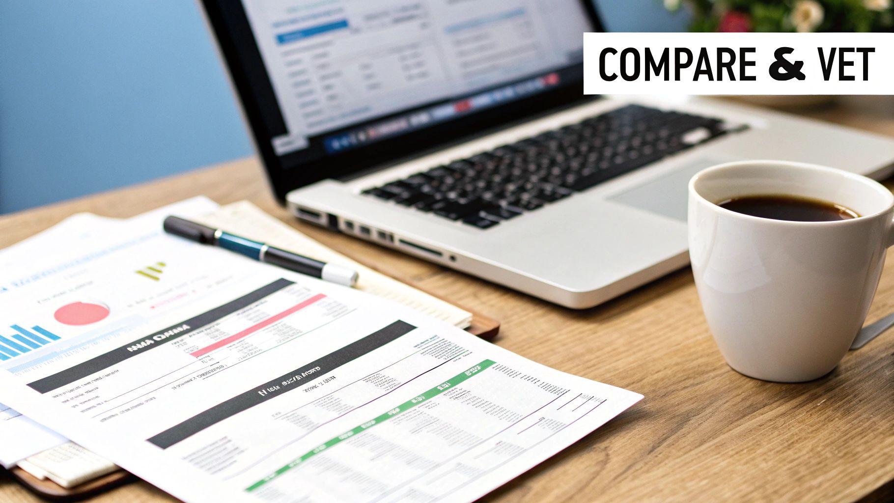 A professional accountant reviewing financial documents at a desk, symbolising the vetting process.