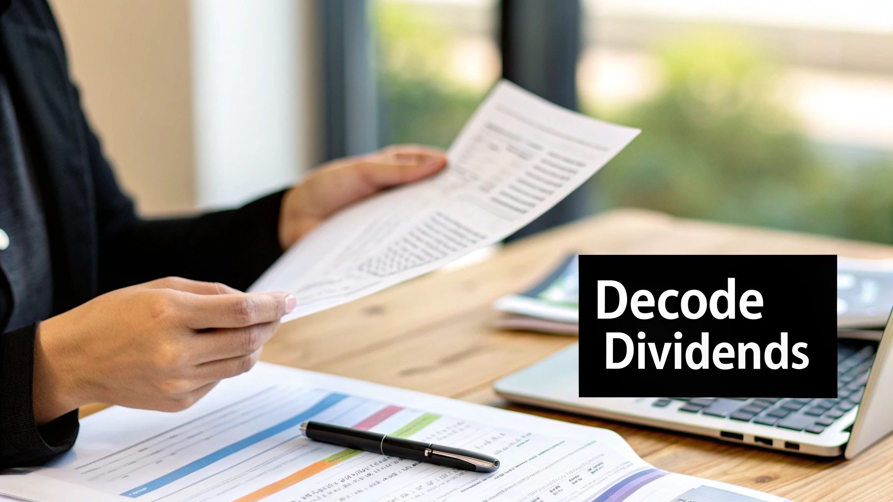 A close-up of a dividend statement with a magnifying glass over the franking credit details.