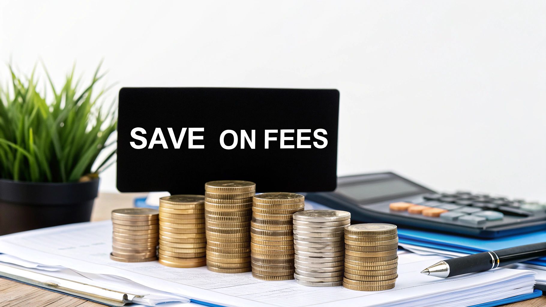 A graph showing a rising line for percentage-based fees crossing over a flat line representing SMSF fees, indicating a cost-saving tipping point.
