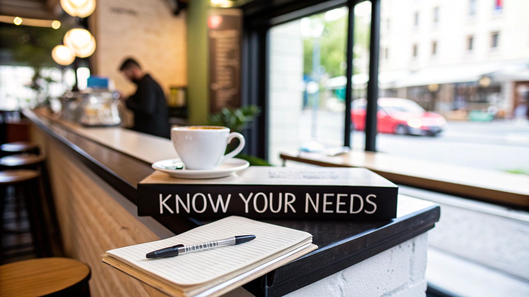 A business owner at a desk thoughtfully reviewing financial documents and making notes on a checklist.