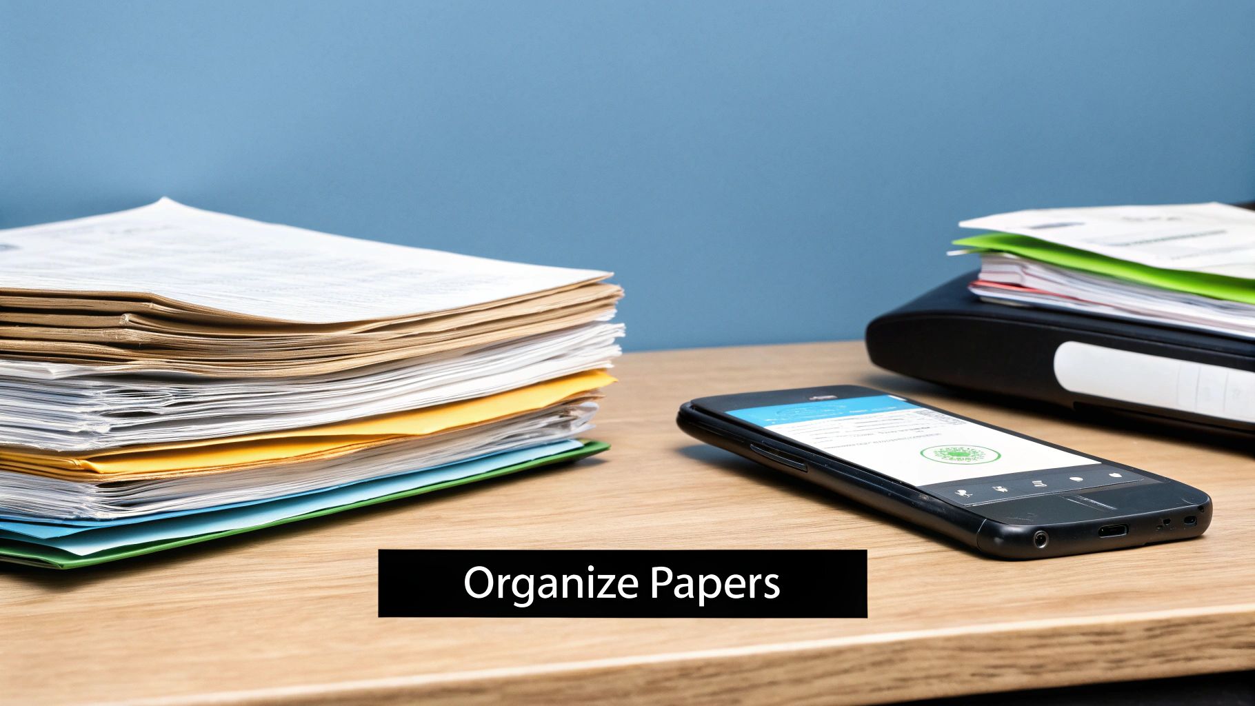 A desk with organized paperwork, a laptop, and a calculator, ready for tax preparation.