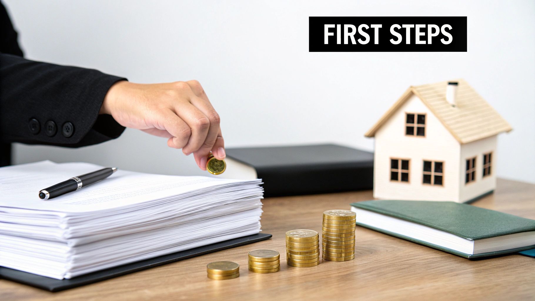 A group of professionals in a modern office, discussing documents around a table, symbolizing the planning phase of setting up a trust.