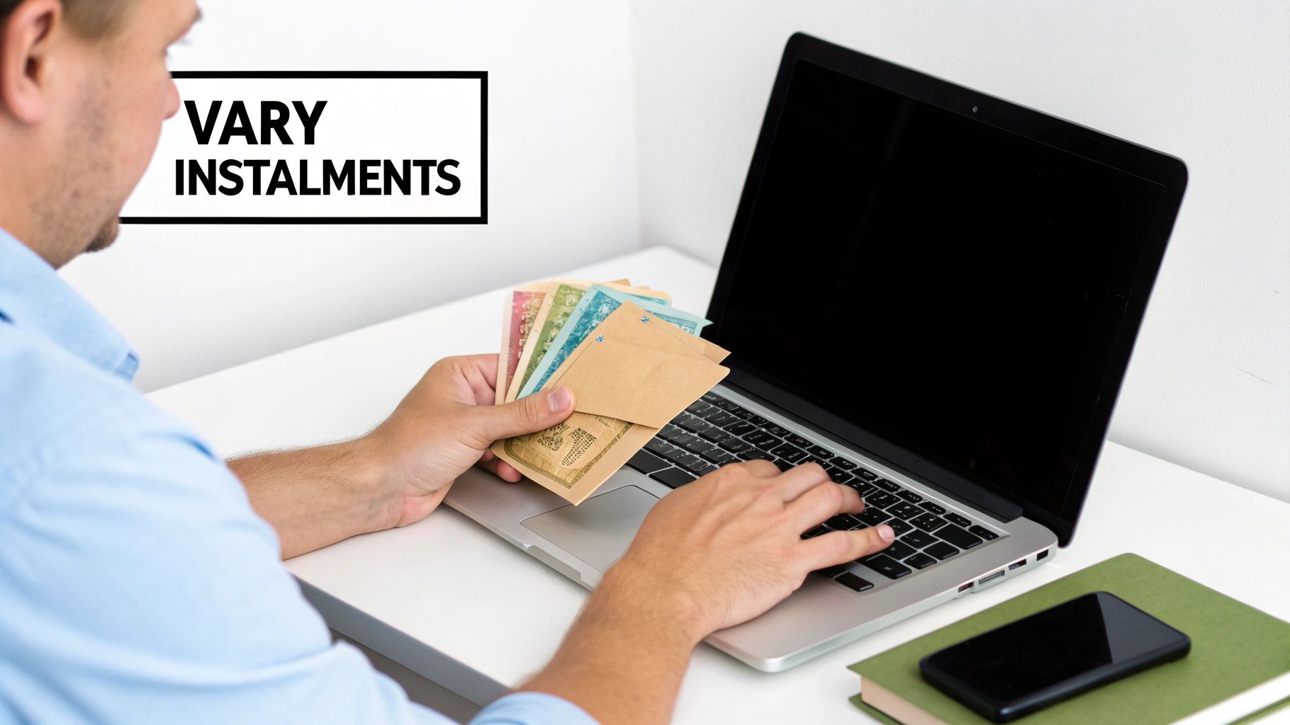 A freelancer looking at their laptop with a concerned expression, calculating their business income.