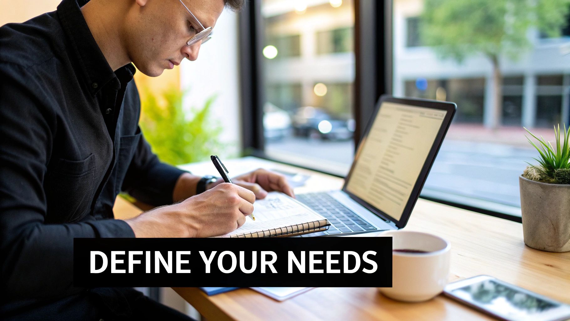 A business owner at a desk using a calculator and notepad to plan their financial needs.
