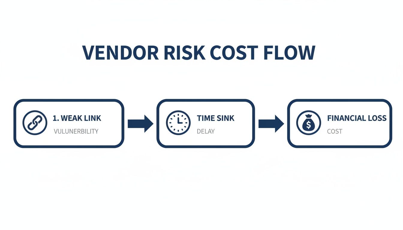 Diagram illustrating vendor risk cost flow: vulnerability leads to delay, resulting in financial loss.