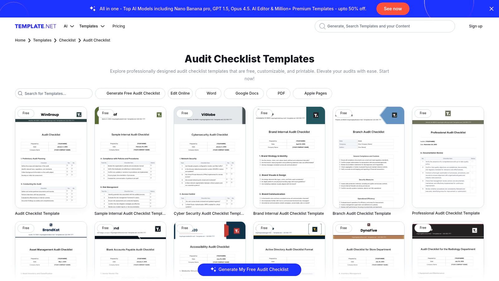 Template.net – Downloadable Audit Checklist Templates