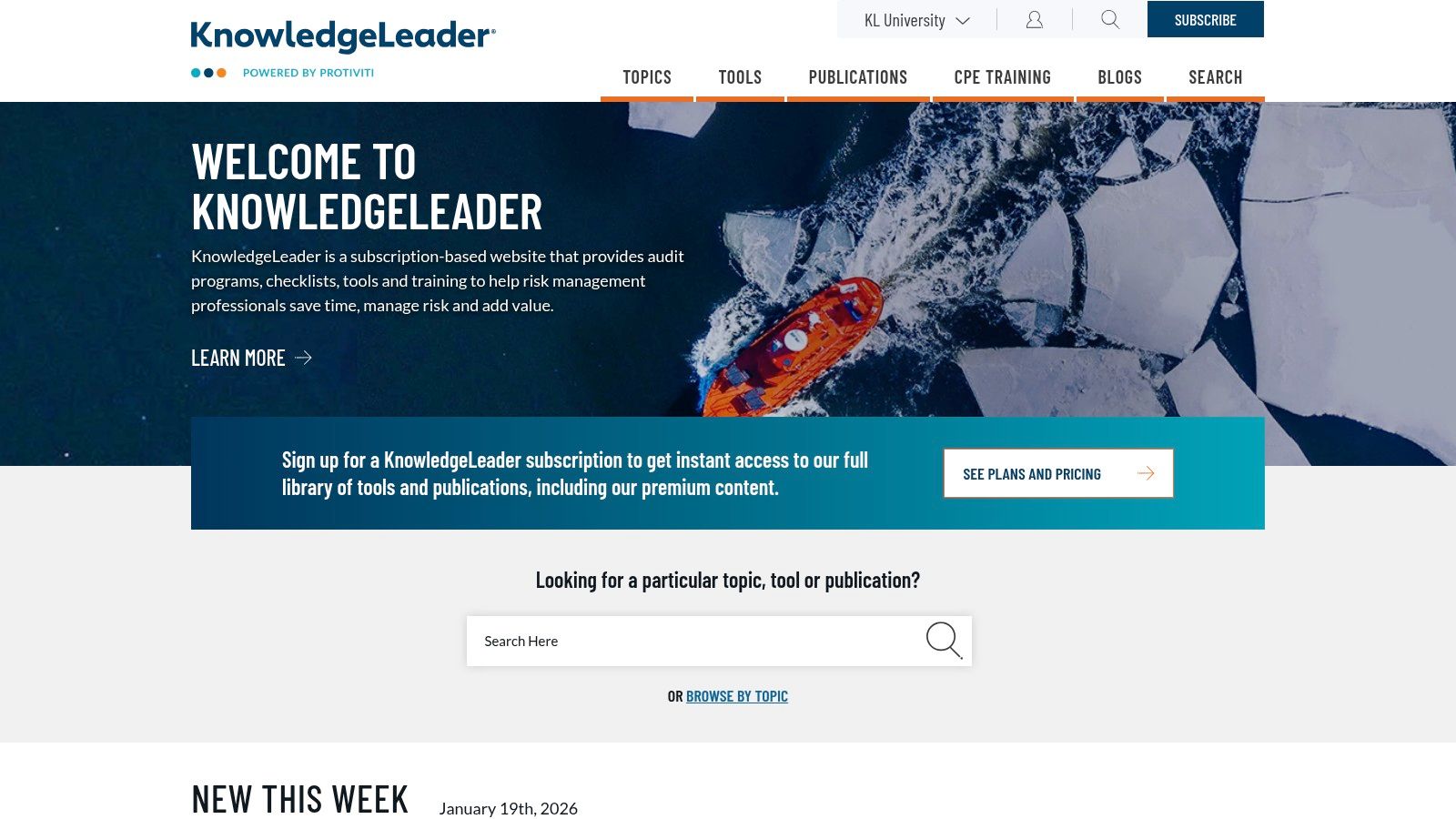 Protiviti KnowledgeLeader – Audit Programs, Checklists, and RCMs (Subscription)