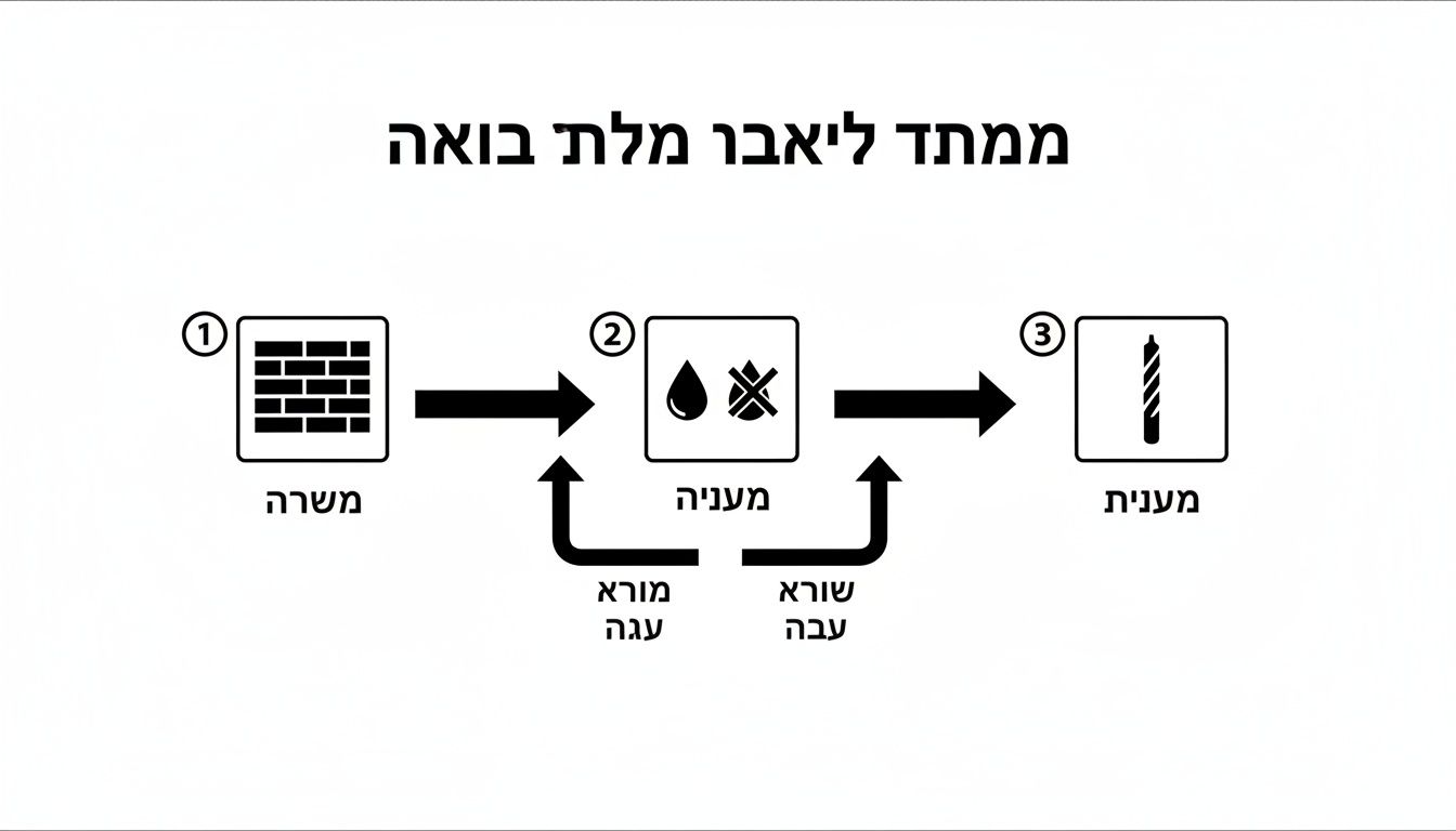 תרשים זרימה שלבי הכנת ויישום מלט בועה. כולל ספוג חומר, ערבוב מדויק ופעולת קידוח.
