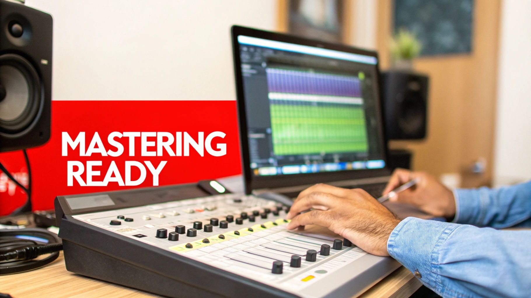 Person working on audio mixing board