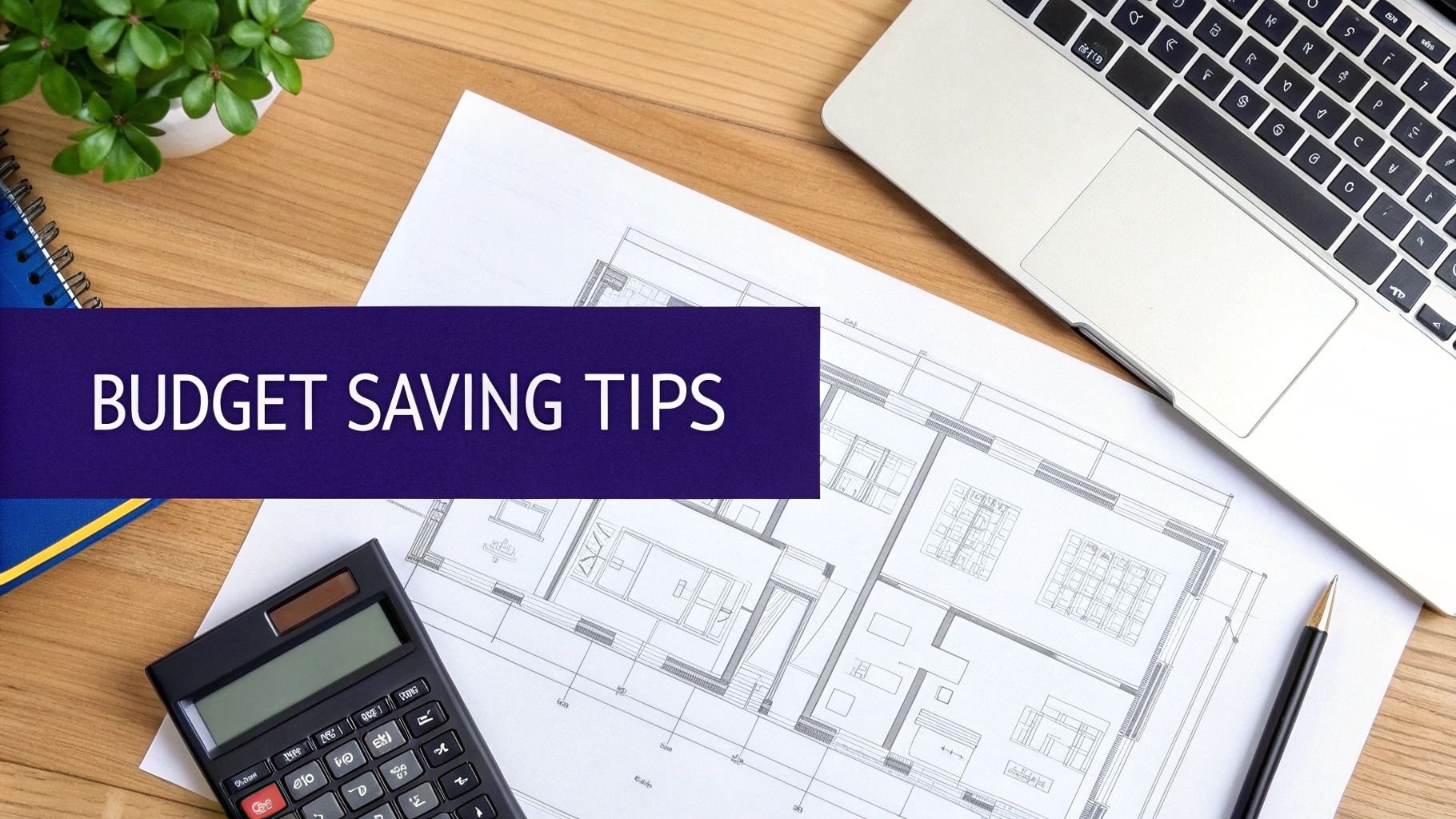 A person reviewing blueprints for a steel building with a calculator nearby, symbolizing budget optimization.