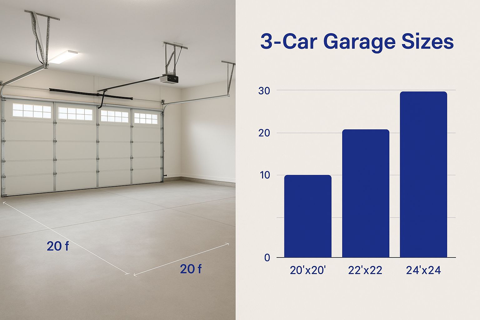 Infographic about dimensions of a 3 car garage