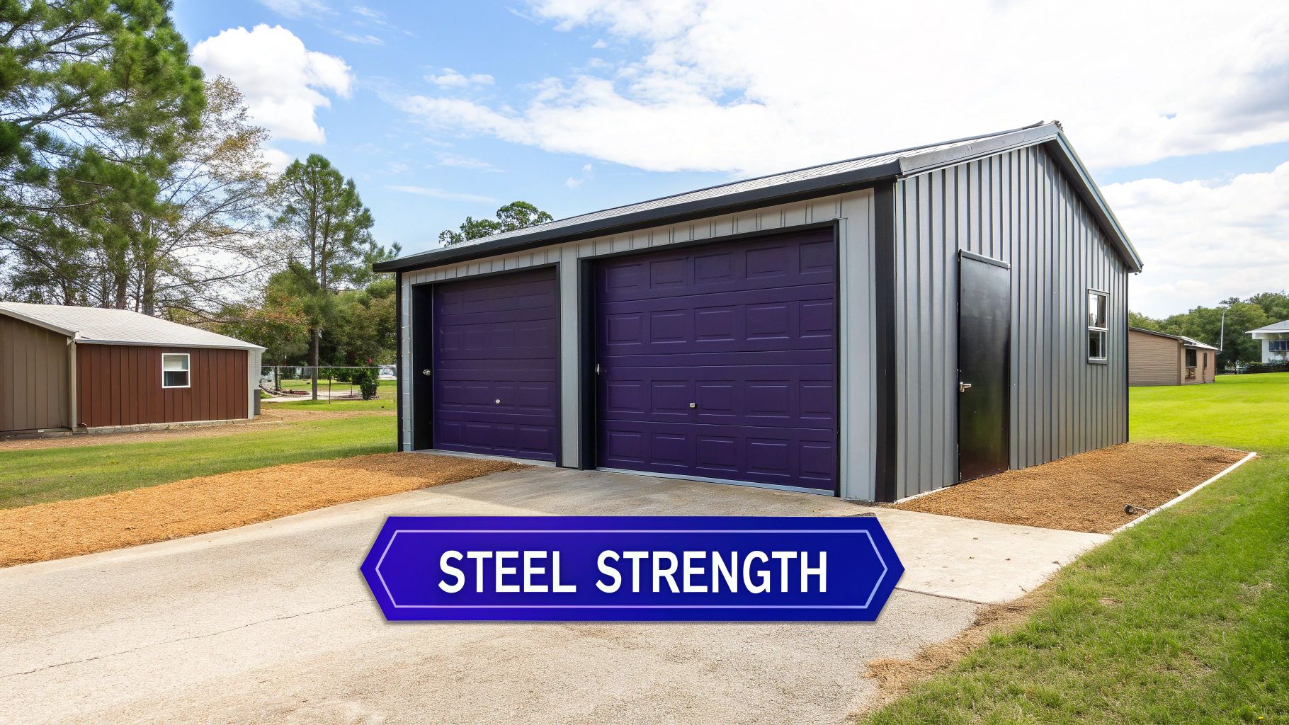 A bright and clean interior of a new metal garage, showcasing its durable steel construction.