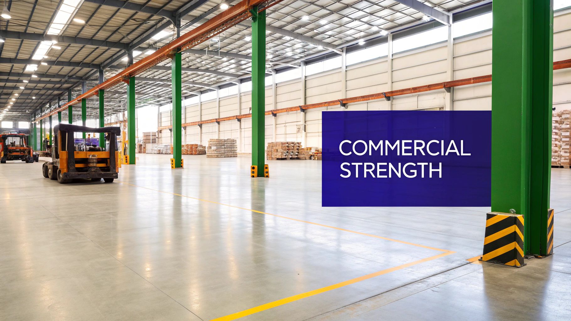 Busy warehouse with steel structure