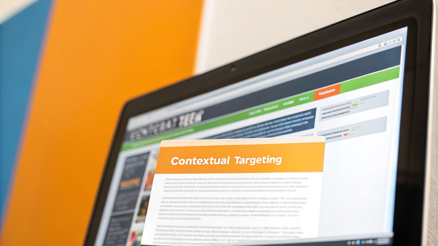 A graphic illustrating contextual targeting, showing an ad related to webpage content