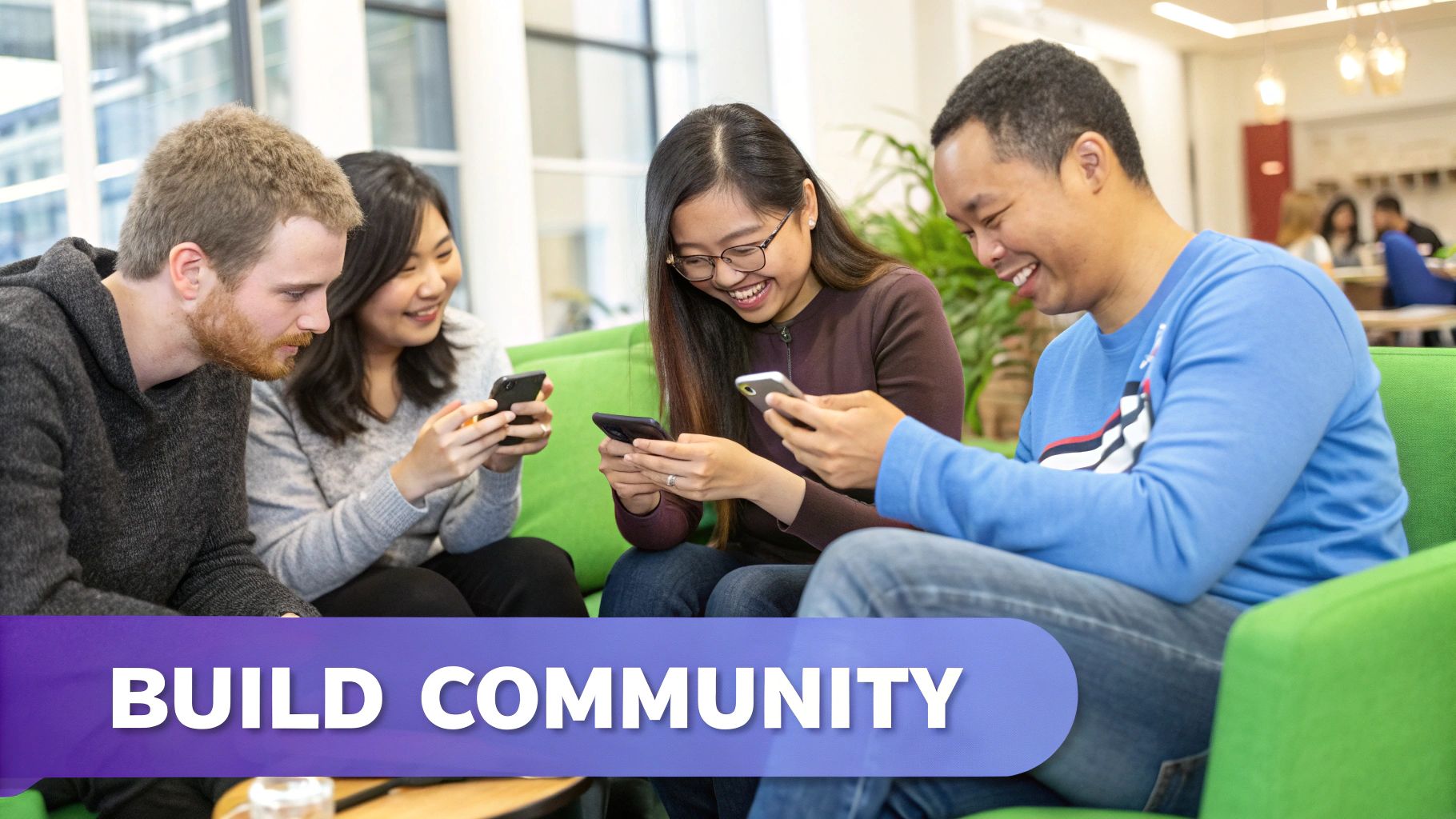 Community Building & Engagement infographic illustrating the cycle of interaction, from brand posts to user comments, to brand replies, fostering a loyal community.
