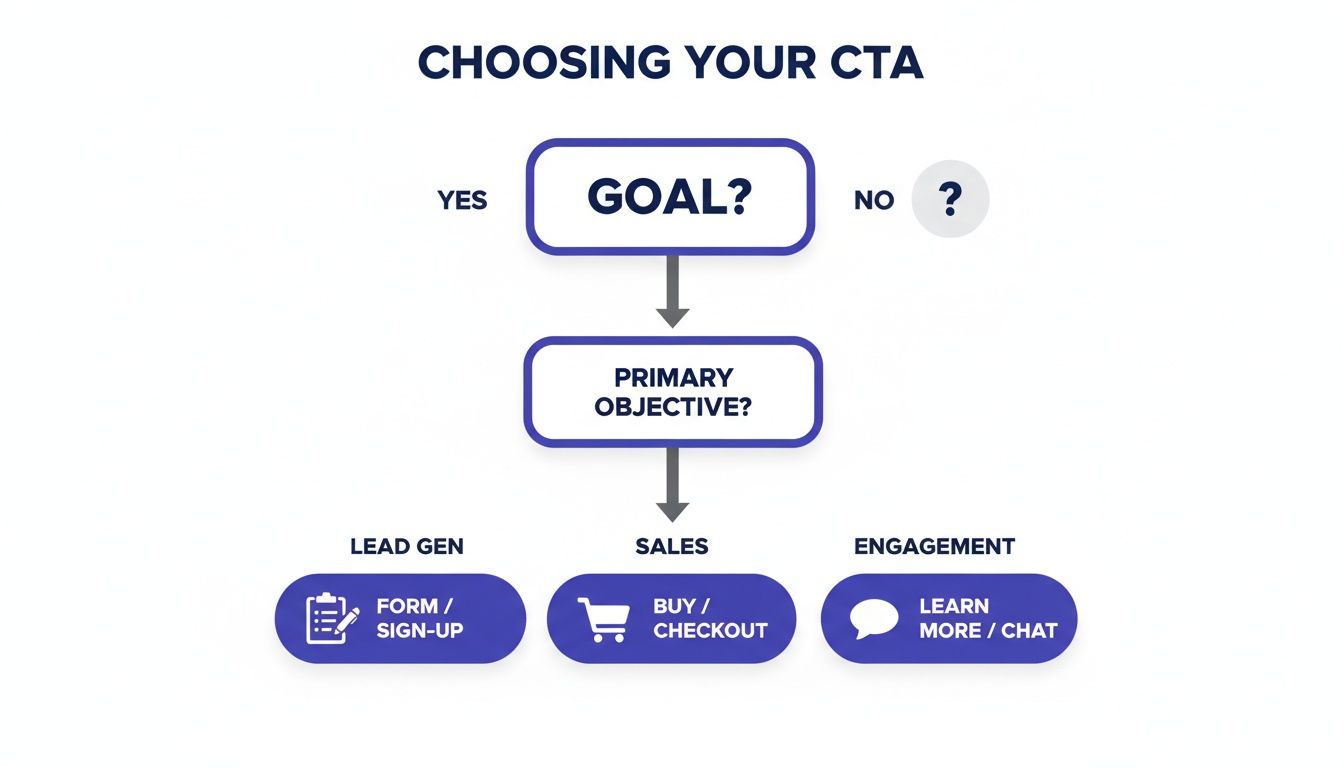 Flowchart illustrating how to choose your Call to Action (CTA) based on goals and objectives.