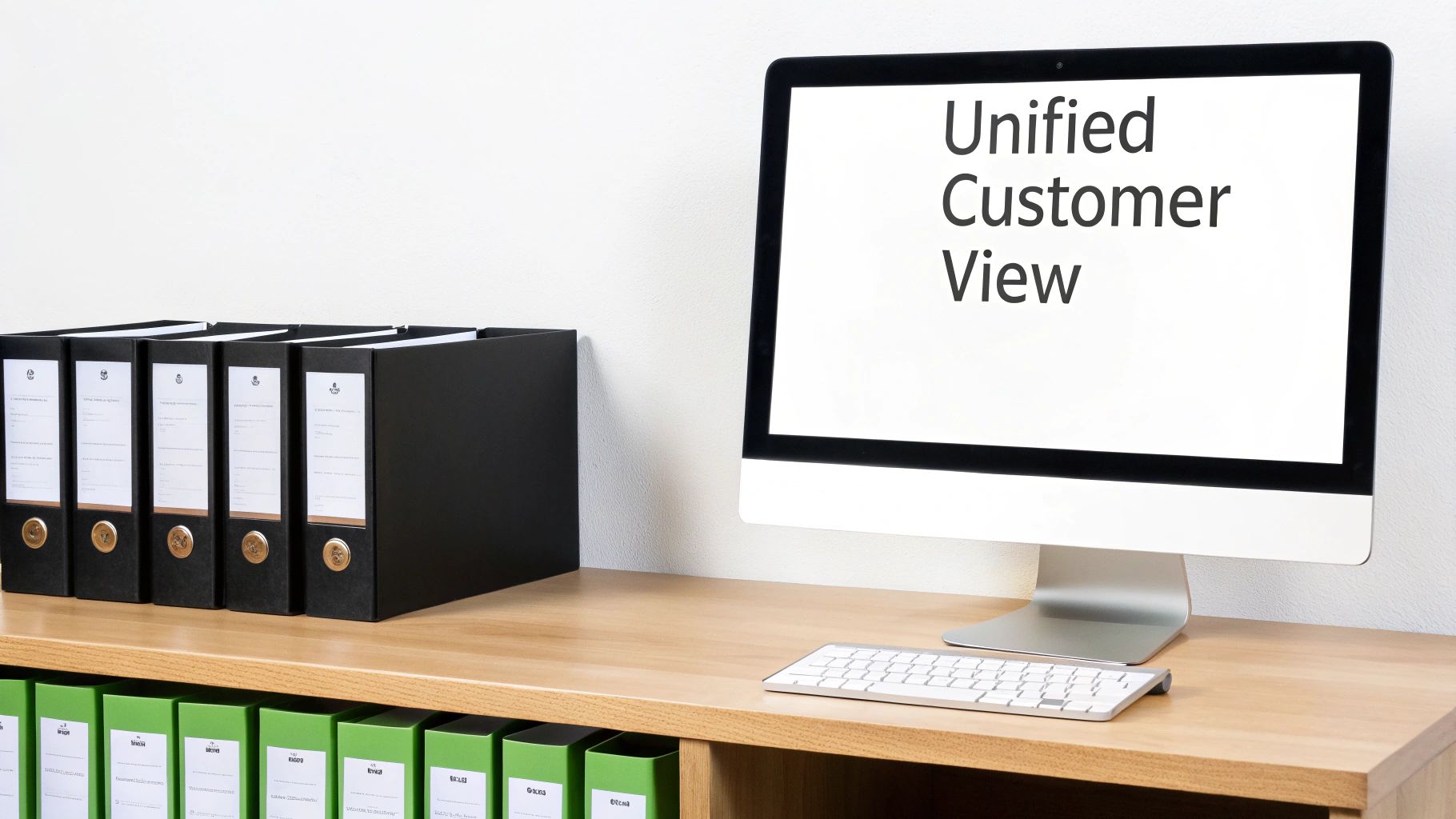 A person managing client data on a large digital screen with charts and profiles.